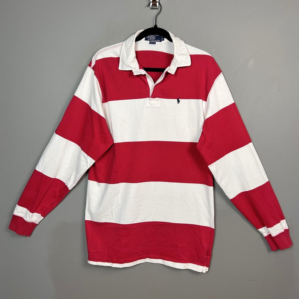 90s Polo Ralph Lauren Rugby Polo Shirt Striped Mens XL Americana Long Sleeve USA